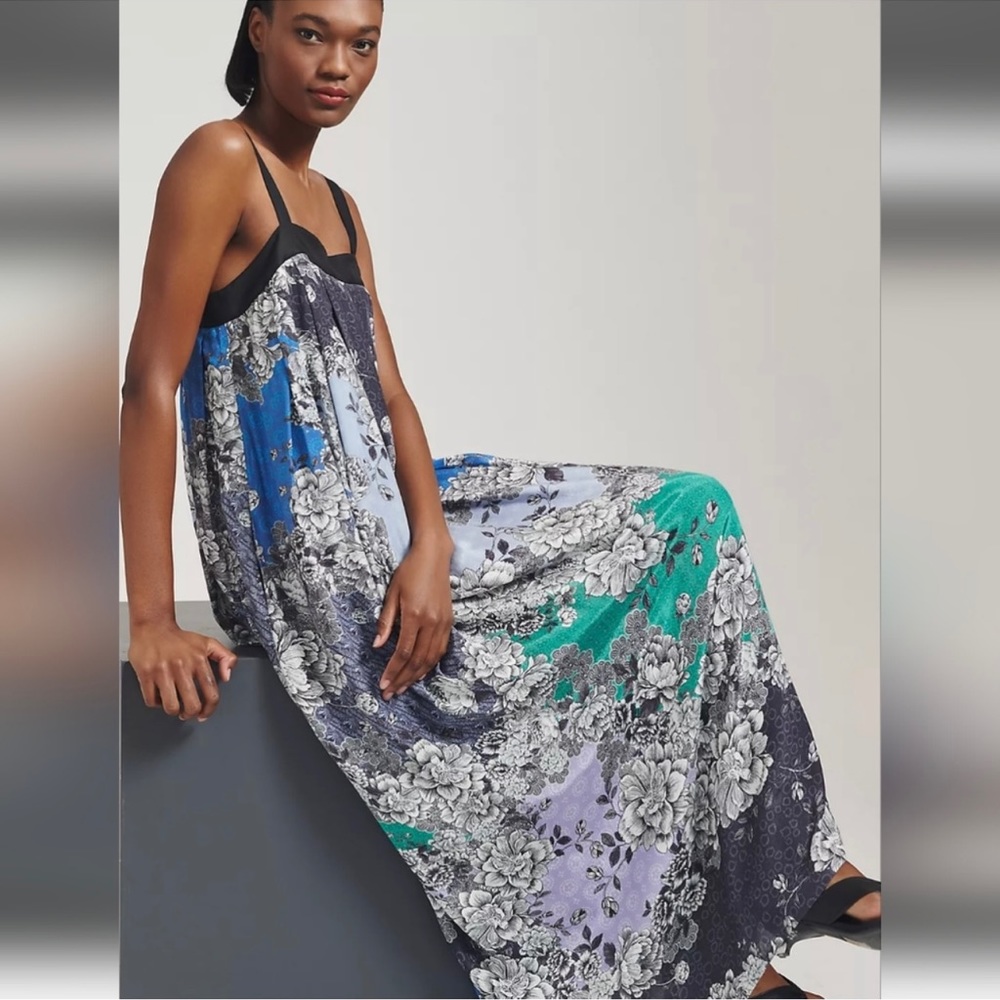Anthropologie Floral Maxi Dress in Blue, Green, Black